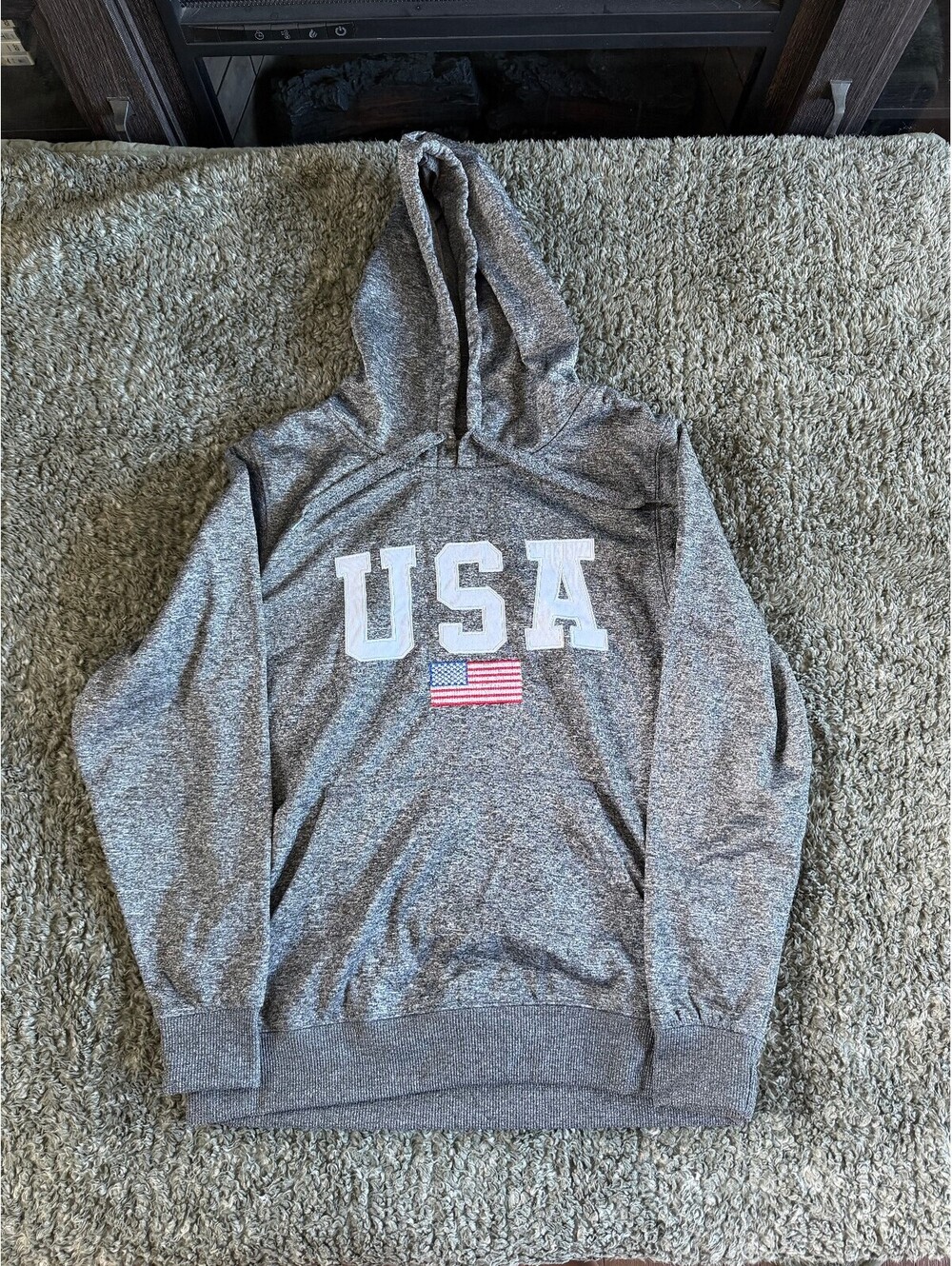 Ranger USA Grey Hoodie with American Flag Patch, Size Small, 100% Polyester